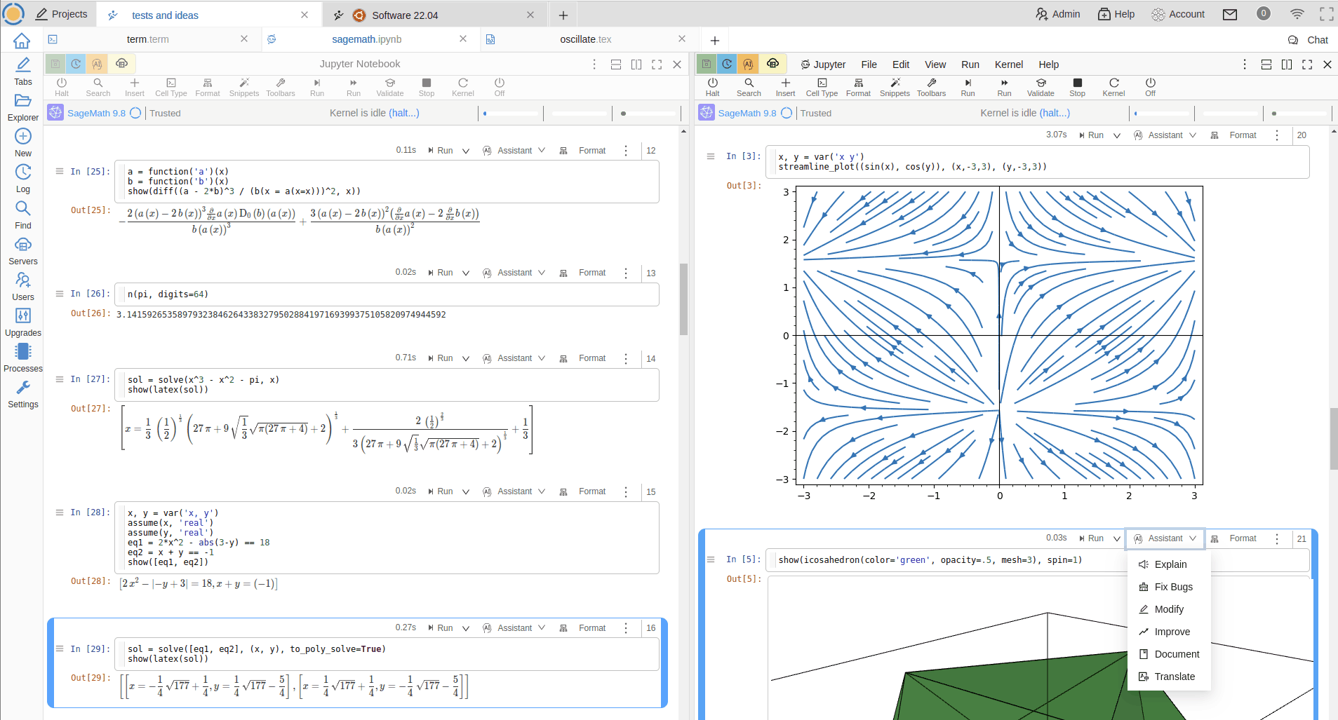 CoCalc에서 SageMath Jupyter 노트북을 실행 중인 스크린샷